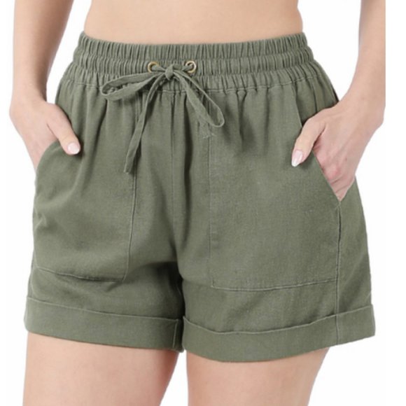 LINEN DRAWSTRINGW SHORTS WITH POCKETS - Picture 1 of 2